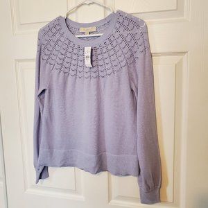 LOFT Lavender Shimmer Pointelle Yoke Sweater, Size Medium M  - NWT